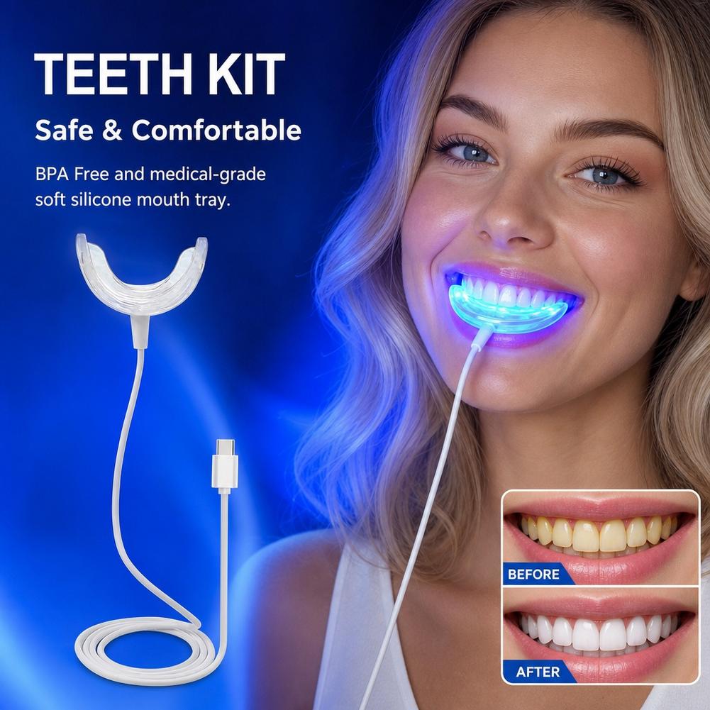 Teeth Whitening Gum - อุปกรณ์เร่งฟอกสีฟันอัจฉริยะ ไฟ LED สีฟ้าแบบพกพา ชาร์จผ่าน USB/iPhone/Android