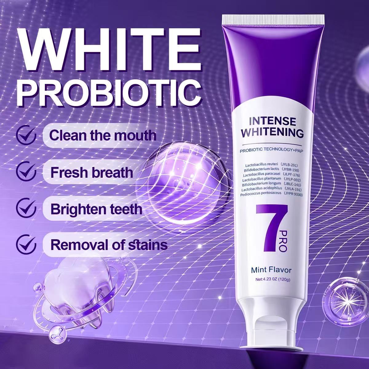 Teeth Whitening Treatment - 7-โปร โปรไบโอติก ไวท์เทนนิ่ง ทูธเพสต์: ขจัดคราบเหลืองและคราบสกปรก ซ่อมแซมเคลือบฟัน