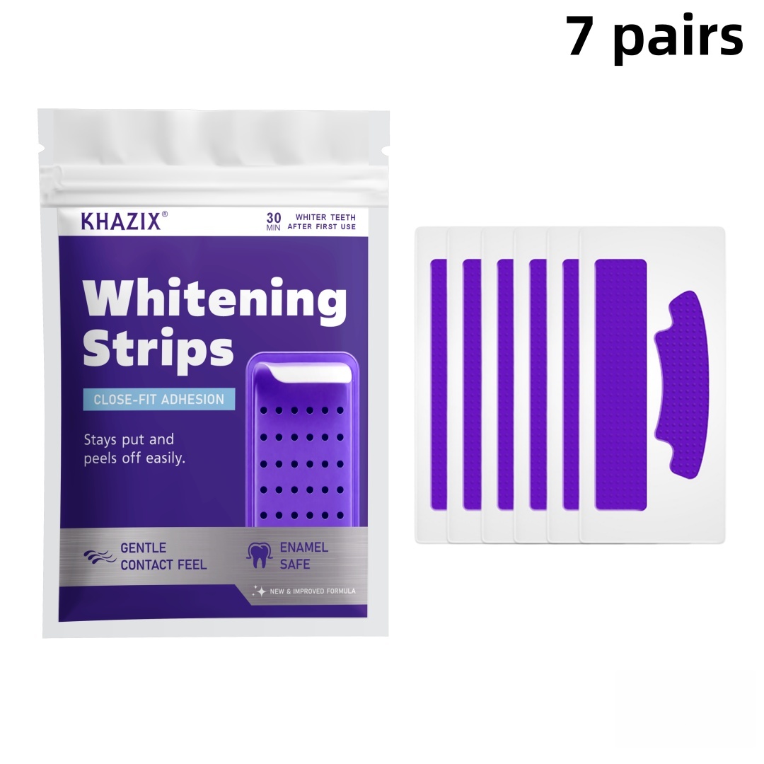 Teeth Whitening Routine - แผ่นฟอกสีฟัน 7 คู่ สำหรับใช้ที่บ้าน, แผ่นฟอกสีฟันสีม่วง, แผ่นดูแลรอยยิ้มอย่างง่ายดายสำหรับใช้ในชีวิตประจำวัน