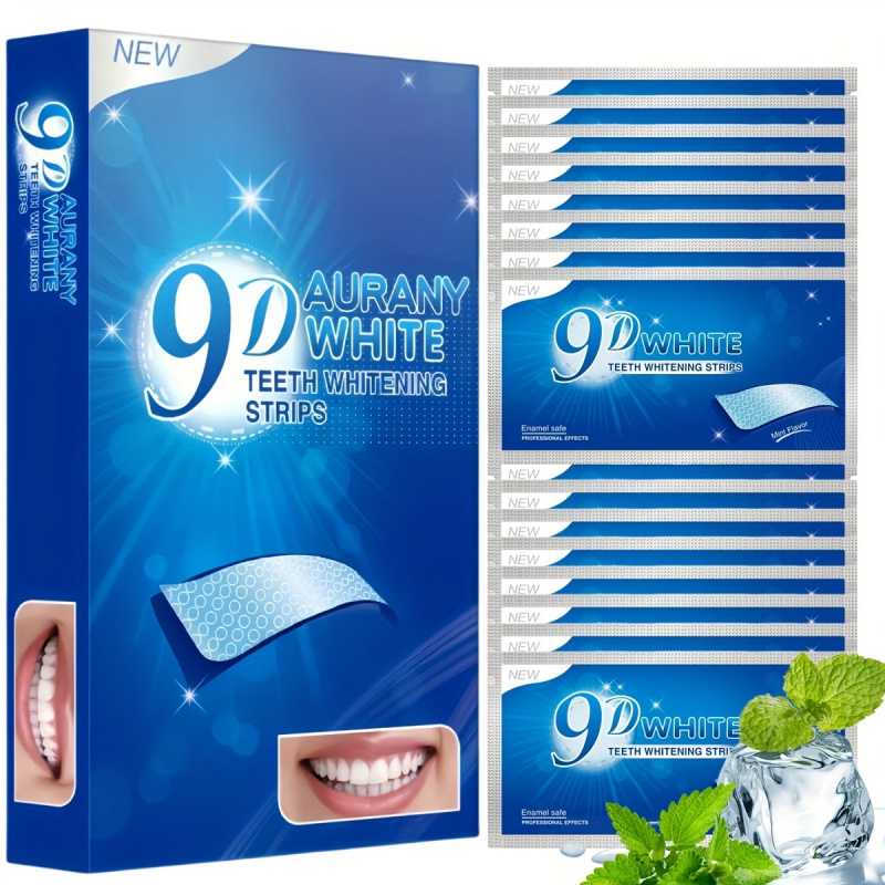 Teeth Whitening With Hydrogen Peroxide - แถบฟอกสีฟัน Aurany White 9D 21 คู่พร้อมไฮโดรเจนเปอร์ออกไซด์