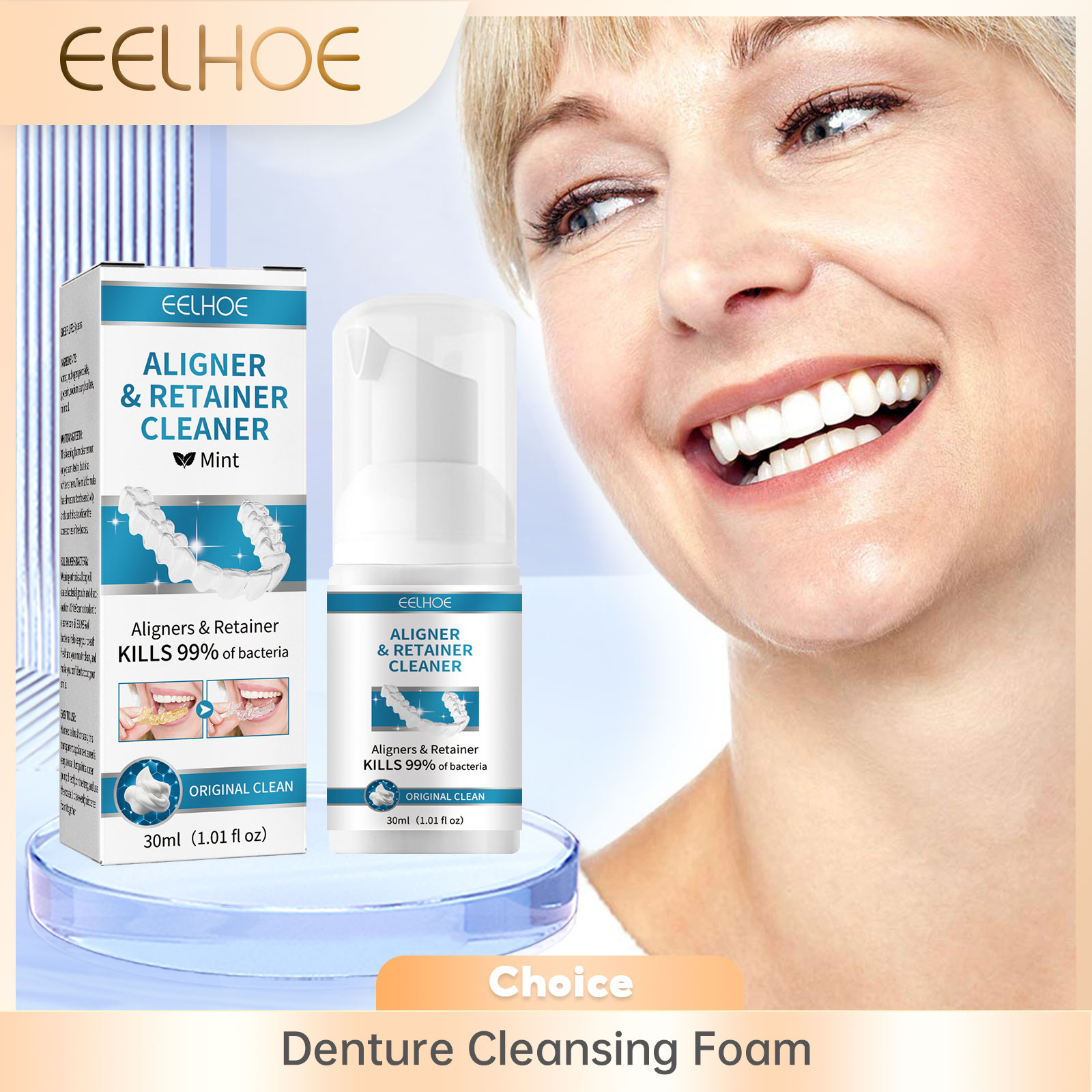 Teeth Whitening Treatment - Aligner ฟันปลอมทําความสะอาดโฟมทําความสะอาดลึกลบวงเล็บคราบลดกลิ่นปากกลิ่นฟันขาว Retainer Clean Care 30ml