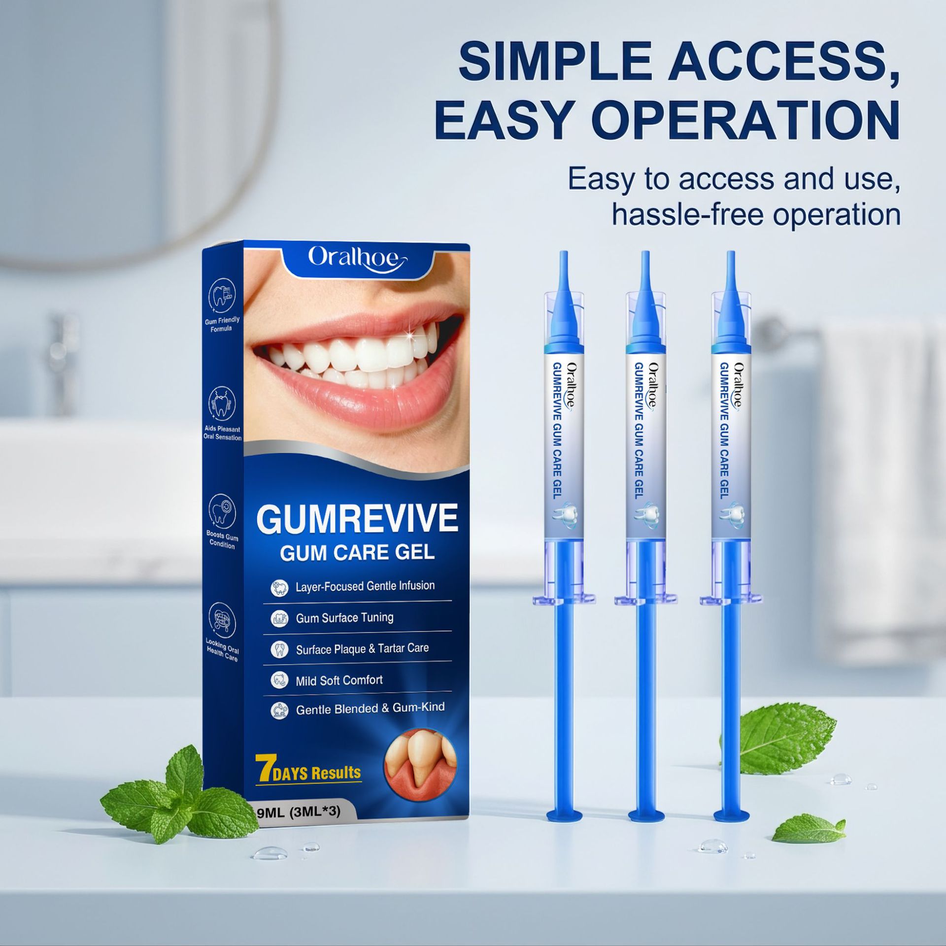 Teeth Whitening With Hydrogen Peroxide - เจลดูแลช่องปาก ชุดหลอดฉีดยาทำความสะอาดเหงือก 3 ชิ้น, เจลทำความสะอาดฟันและเหงือกอย่างอ่อนโยนสำหรับใช้ในบ้านทุกวัน 9