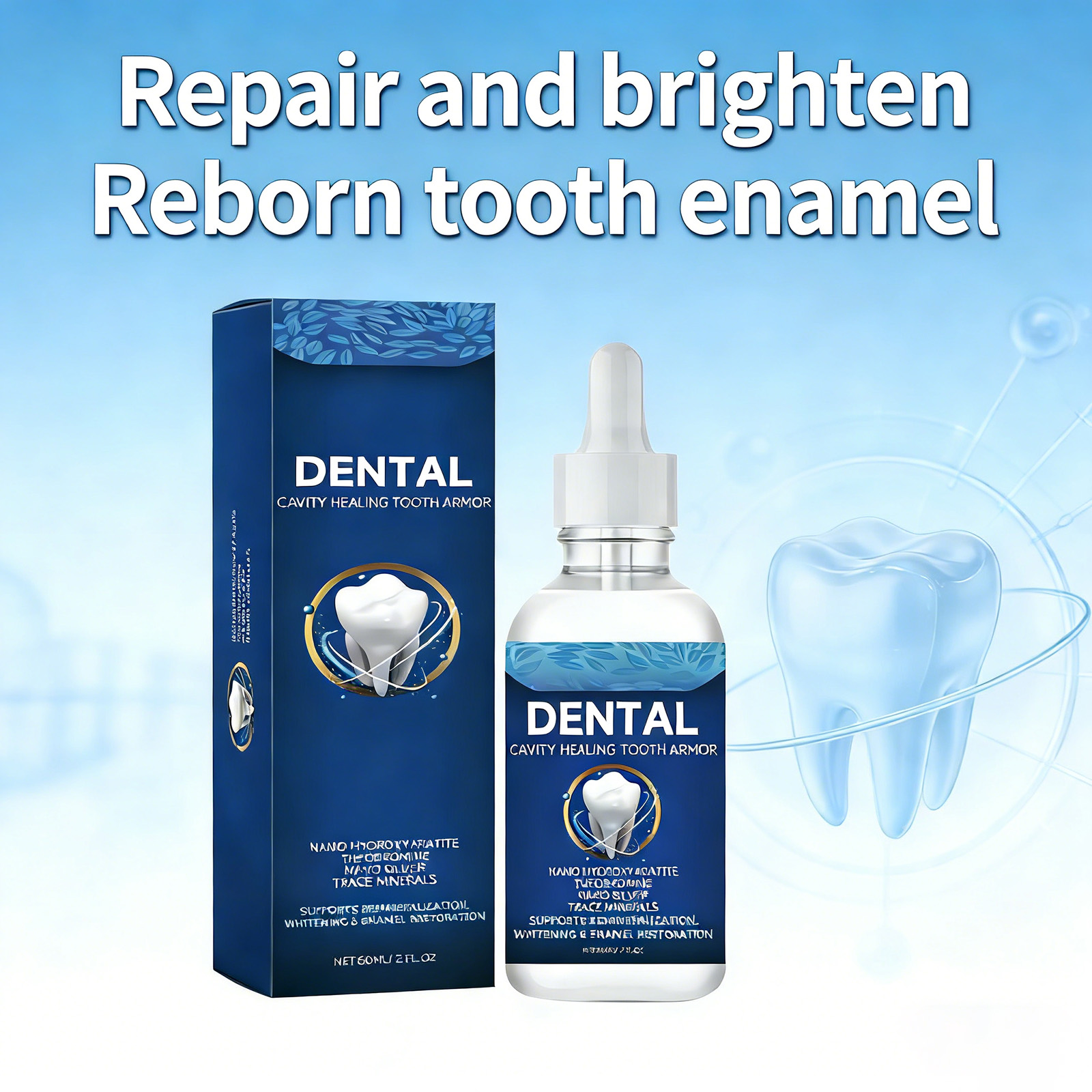 Teeth Whitening Treatment - น้ำยาเคลือบฟันนาโนไฮดรอกซีอะพาไทต์ 60 มล. ซ่อมแซมเคลือบฟันและป้องกันฟันผุ ช่วยฟอกสีฟันและบรรเทาอาการเสียวฟัน ดูแลช่องปากทุกวัน