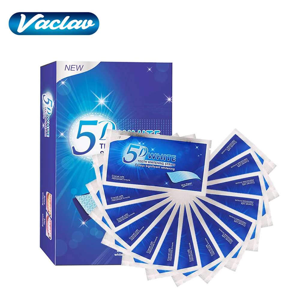 Teeth Whitening With Hydrogen Peroxide - แผ่นฟอกสีฟันขาว 5D ไวท์เทนนิ่ง สตริปเจลฟอกสีฟัน ช่วยขจัดคราบกาแฟจากการสูบบุหรี่ ชุดฟอกสีฟันสำหรับใช้ในบ้านที่มีประสิทธิภาพ