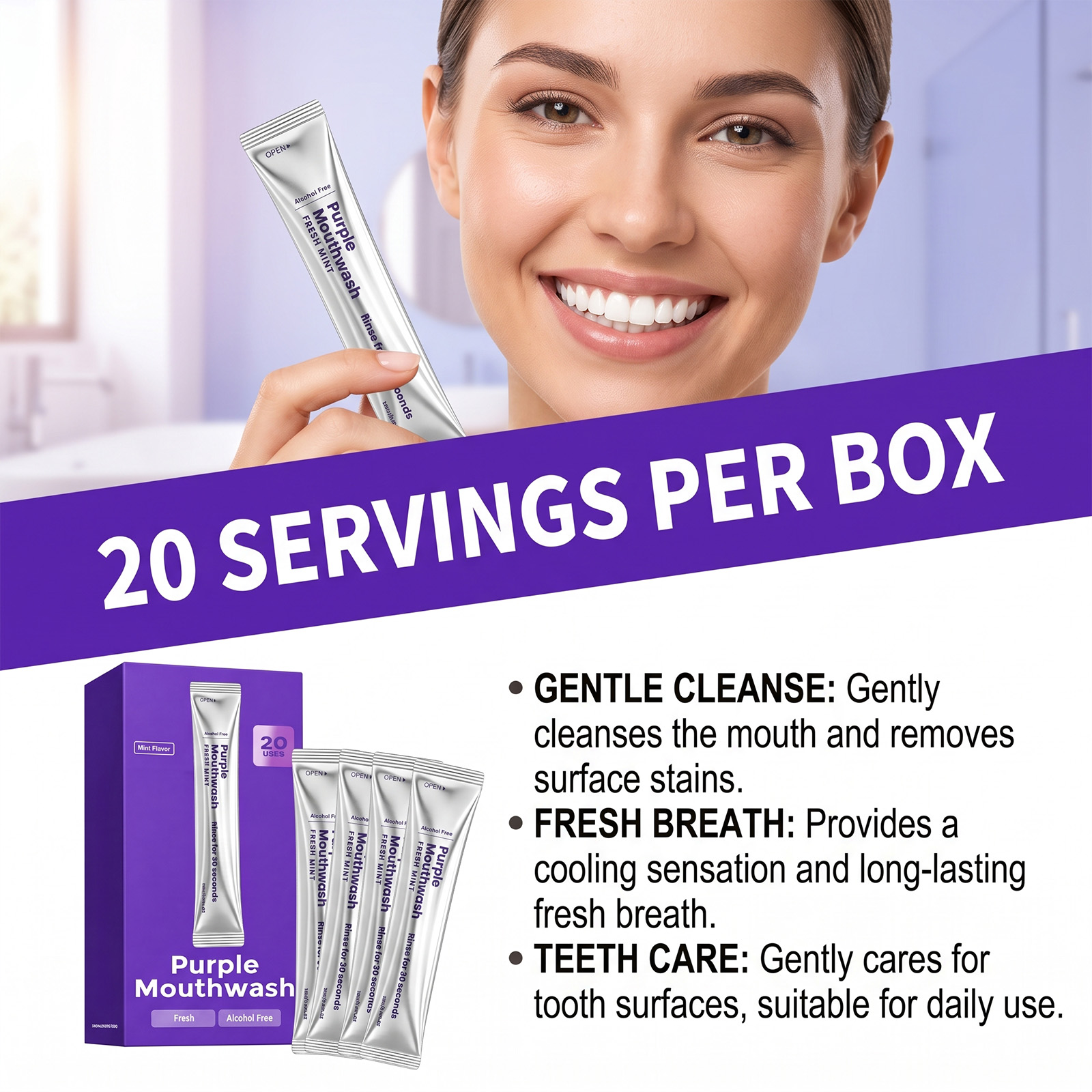 น้ำยาบ้วนปากสีม่วง 20 ขวด ช่วย - Teeth Whitening Gum บทวิจารณ์และราคา